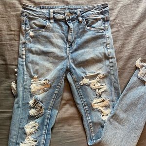 American eagle skinny high raise ripped jeans